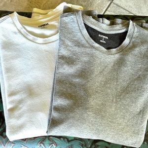 2 Men’s Express Long Sleeve Pullover Thermal Shirts Size Large 1 White & 1 Gray